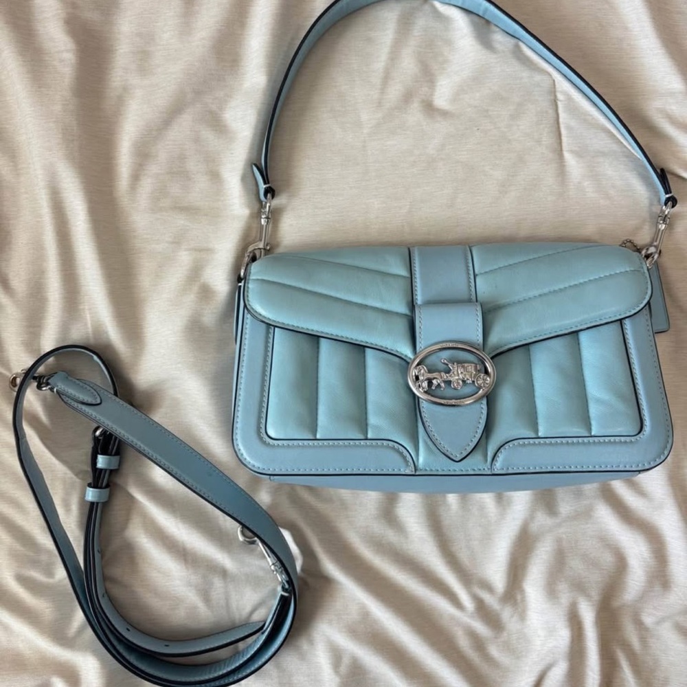 Coach Light Blue Quilted Leather Shoulder Bag with Silver Hardware